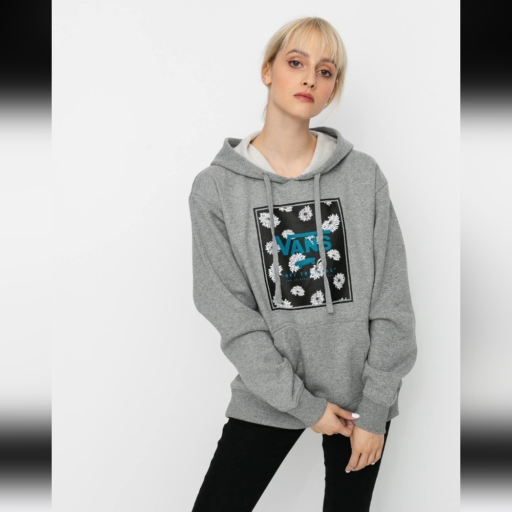 Vans Gray Turquoise Floral " Off The Wall" Hoodie Sweatshirt EUC Size Medium - Picture 1 of 11